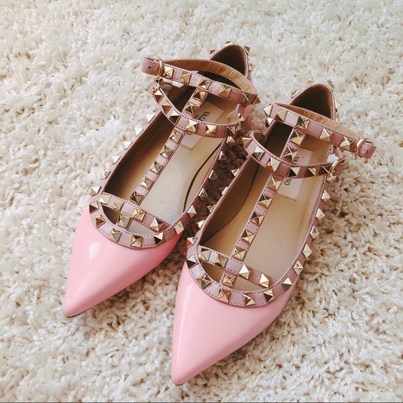 Valentino Shoes - Valentino Rock Stud Ballerina Shoes Pink